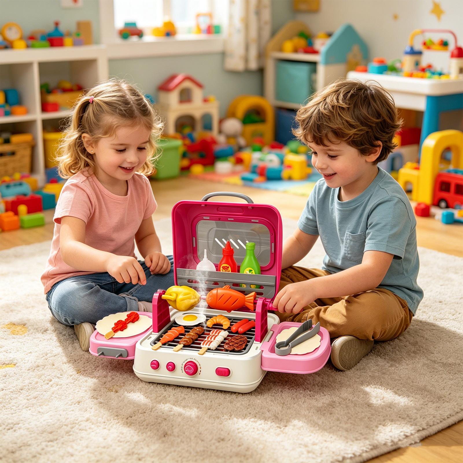 Kids Outdoor Grill Set - Conjunto de churrasqueira interativa para crianças,