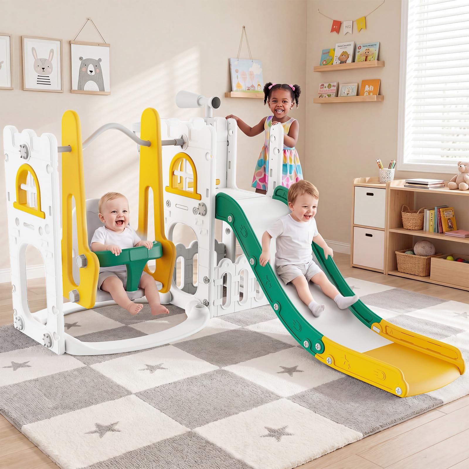 Kids Outdoor Swing Set - Conjunto de Escorregador e Balanço 7